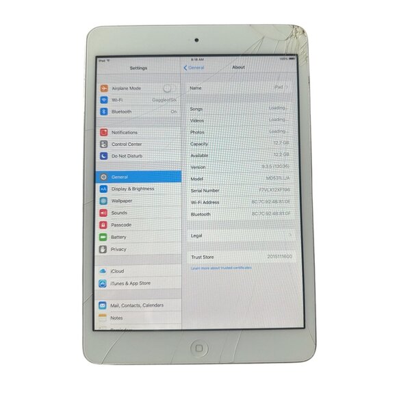 Apple iPad Mini 1st Gen (A1432) 16GB Wi-Fi Tablet Silver Cracked Screen - Picture 3 of 9